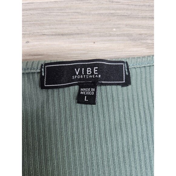 Vibe Sportswear Womens Green Ribbed Shirt Size Large - Picture 7 of 8